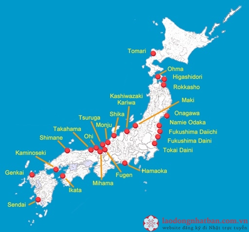 bản đồ điện hạt nhân Nhật Bản